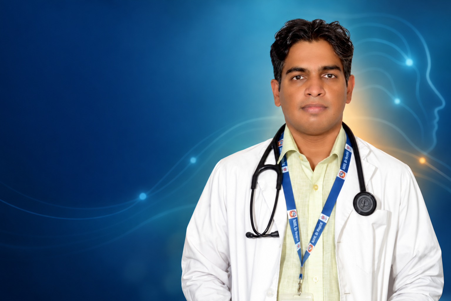 Dr Shree Narayan Yadav in a white coat and stethoscope